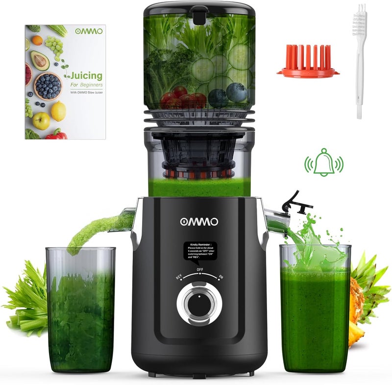 OMMO Cold Press Juicer Machines : 5.1" Wide Feed Chute Slow Masticating Juicer for Whole Fruits & Vegetables, Easy to Clean, High Juice Yield, BPA Free, Black - Image 1